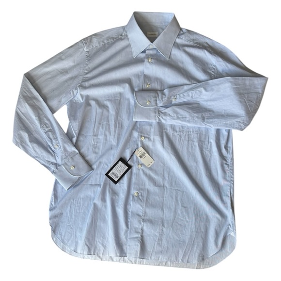 Ermenegildo Zegna Rossini blue micro striped regular fit dress shirt | 44 / 17.5 - Picture 11 of 16